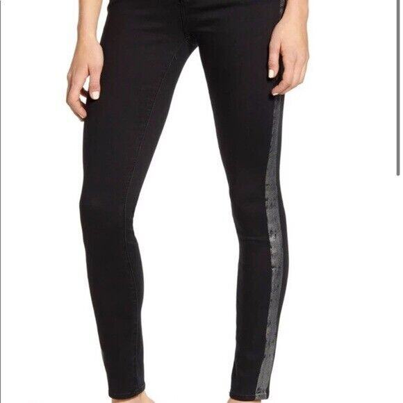 ARTICLES OF SOCIETY Womens Size 28 Sarah Skinny Jeans Bailey Black Silver Stripe - Picture 2 of 8